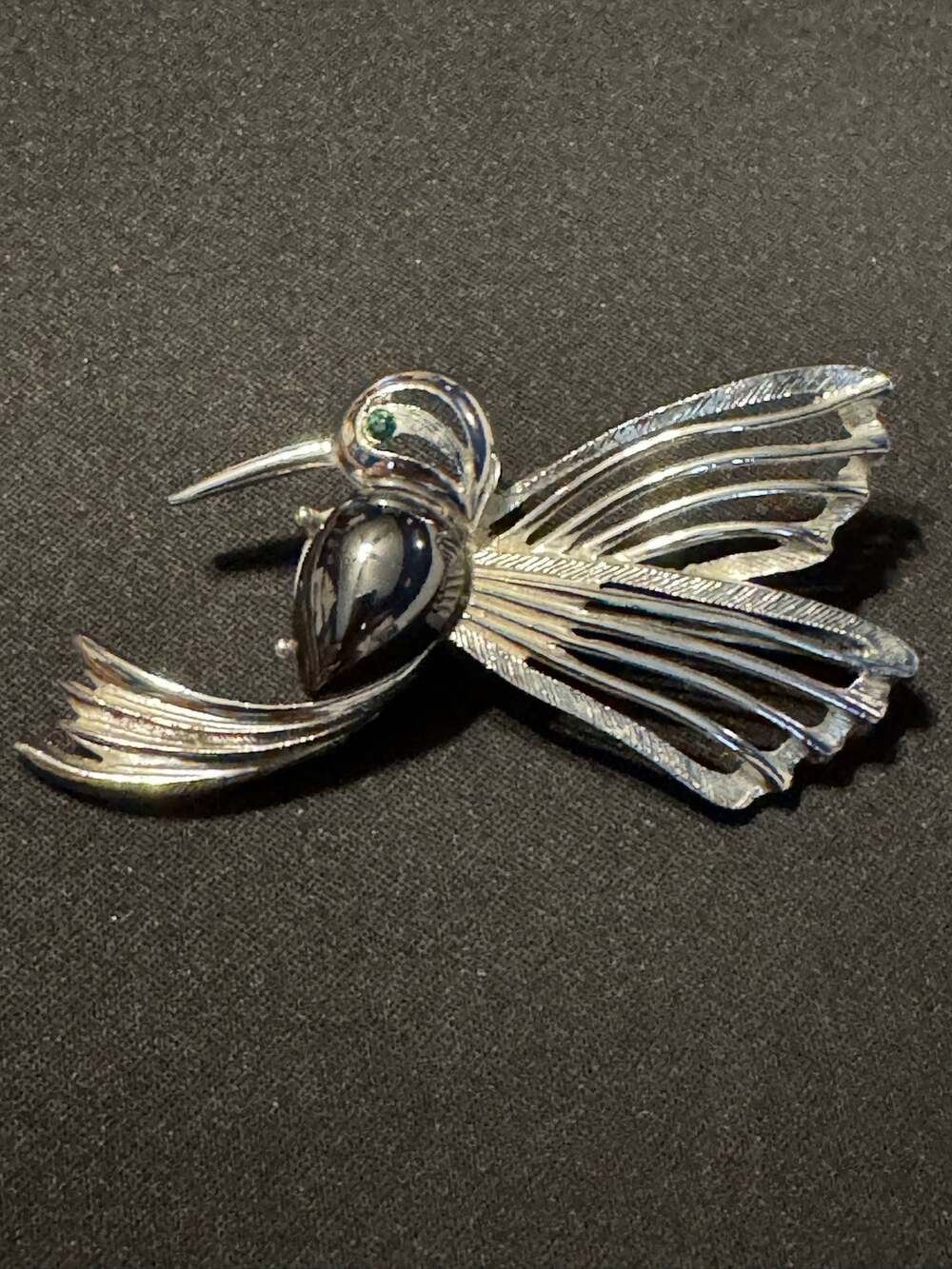 Vintage Judy Lee Hummingbird Brooch Hematite Stone